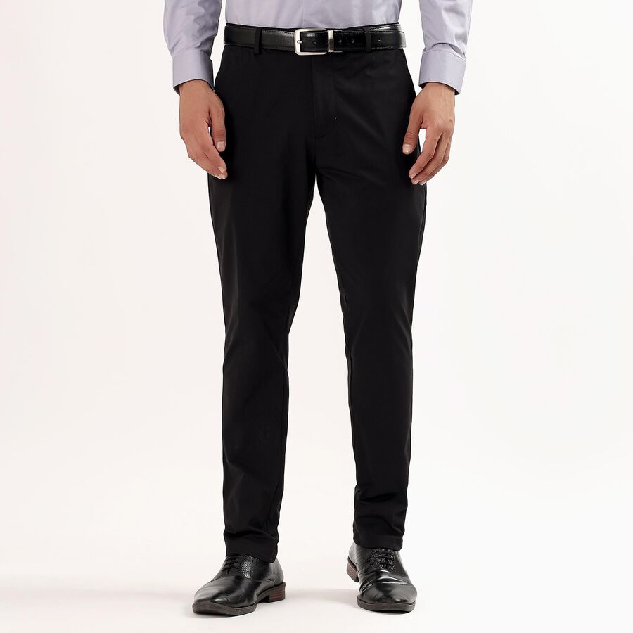 Men's Slim Fit Casual Trousers, काला, large image number null