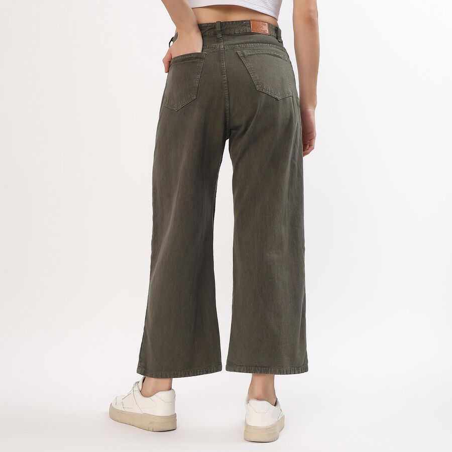 Women's Muted Olive Green Wide Leg Casual Jeans, Olive, large image number null