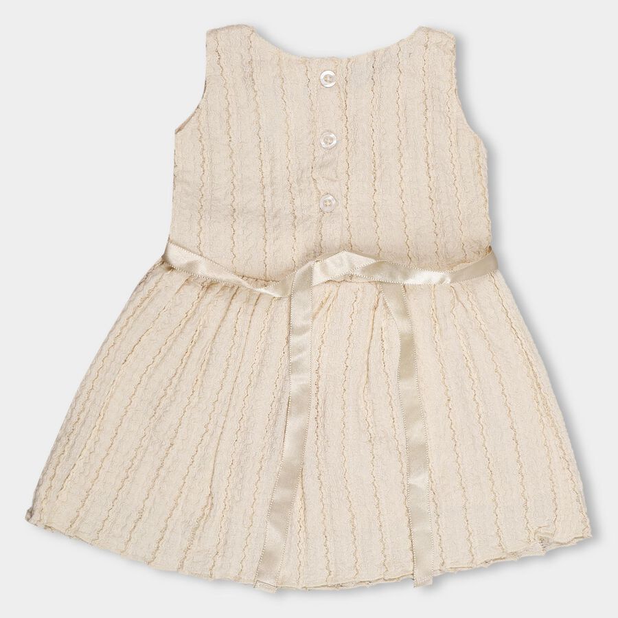Infants' Beige Textured Floral Embellished Party Wear Frock, Beige, large image number null