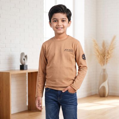 Boys Beige Crew Neck Regular T-Shirt