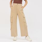 Women's Muted Beige Wide Leg High-Rise Cargo Jeans, Off White, small image number null