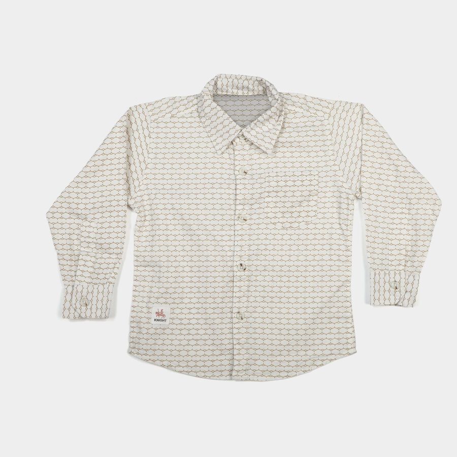 Boys Cream Cotton Long Sleeve Collar Shirt, ऑफ व्हाइट, large