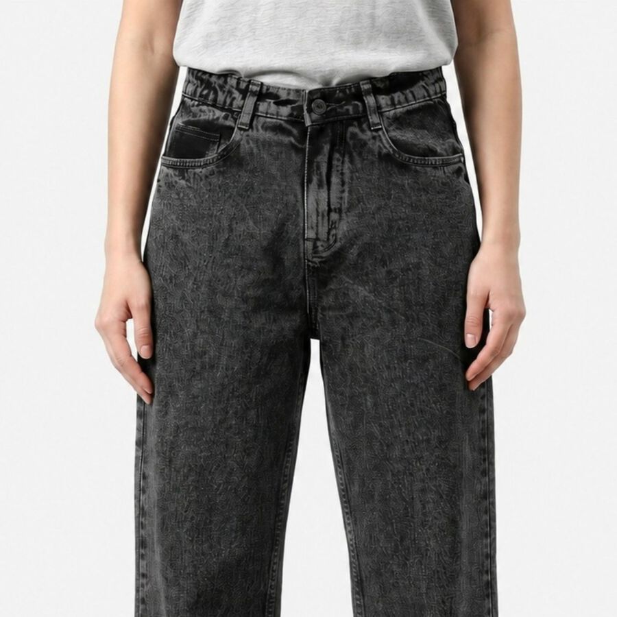 Women's Dark Grey Straight Fit Washed Jeans, Dark Grey, large