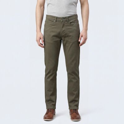 Men's Olive Slim Fit Washed Jeans