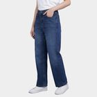 Women's Light Blue High-Rise Straight Fit Washed Jeans, मध्यम नीला, small