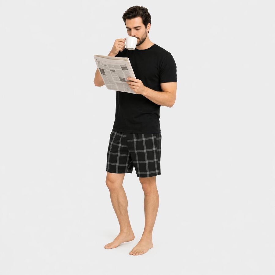 Men's Black Relaxed Fit Checked Boxers, काला, large