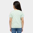 Girls Mint Green Cotton Round Neck Casual T-Shirt, Light Green, small