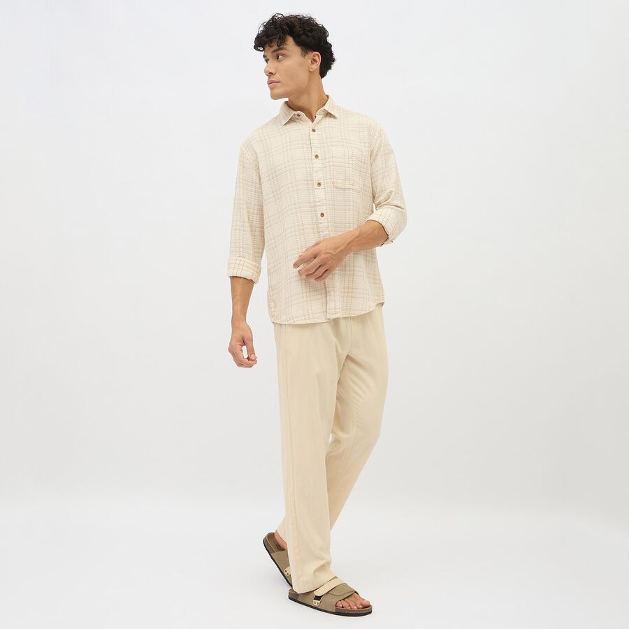 Men's Beige Cotton Classic Casual Shirt, Off White, large