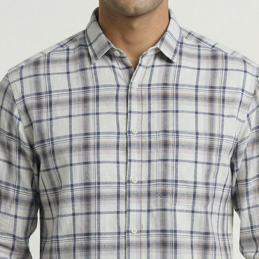 Men's Off-White Cotton Button-Down Casual Shirt, Off White, large