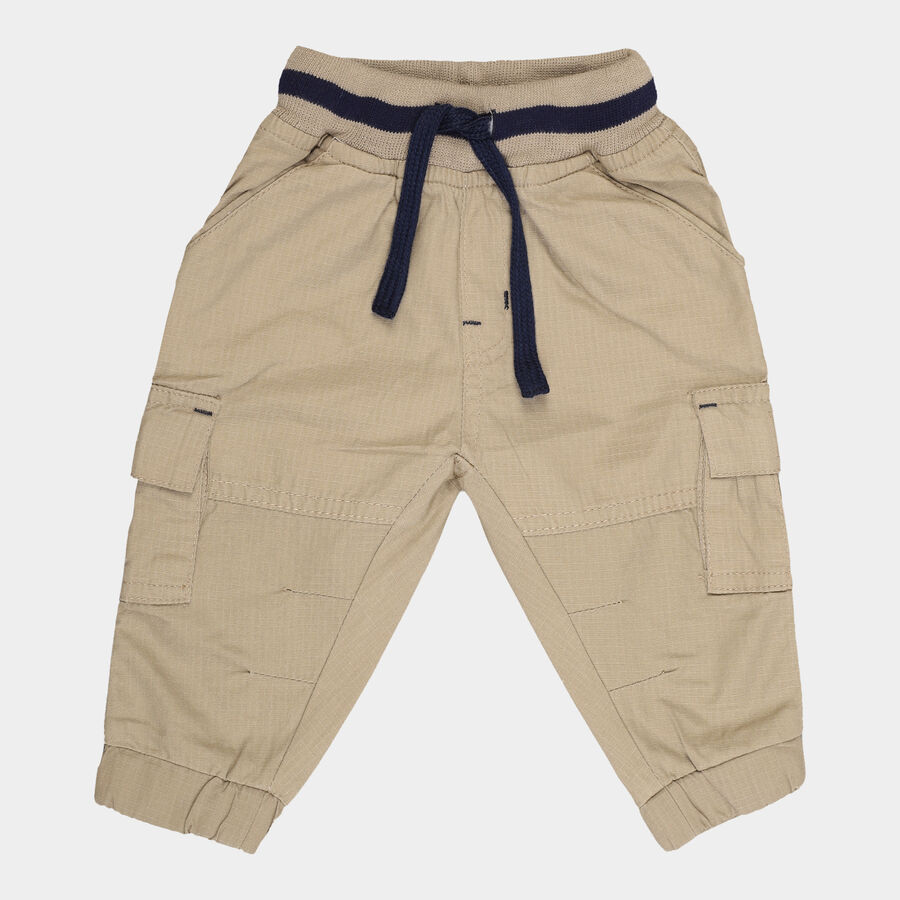 Infants Solid Cotton Trousers, Beige, large image number null