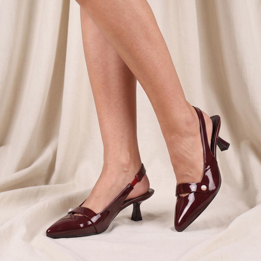 Women's Maroon Slingback Pointed Toe Heels, Maroon, large