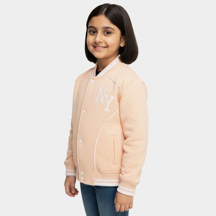 Girls Light Pink Ribbed Neck Casual Sweatshirt, हल्का गुलाबी, large image number null