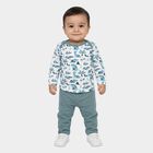 Infants' Light Blue 100% Cotton Round Neck Printed Baba Suit, टील ब्लू, small