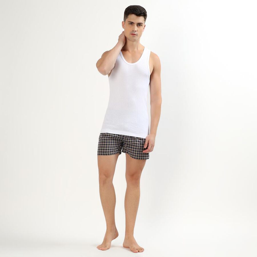 Men's Bright White Cotton Round Neck Sleeveless Vest, सफ़ेद, large