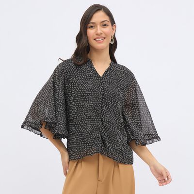 Women's Dusty Charcoal Black V Neck Casual Shirt