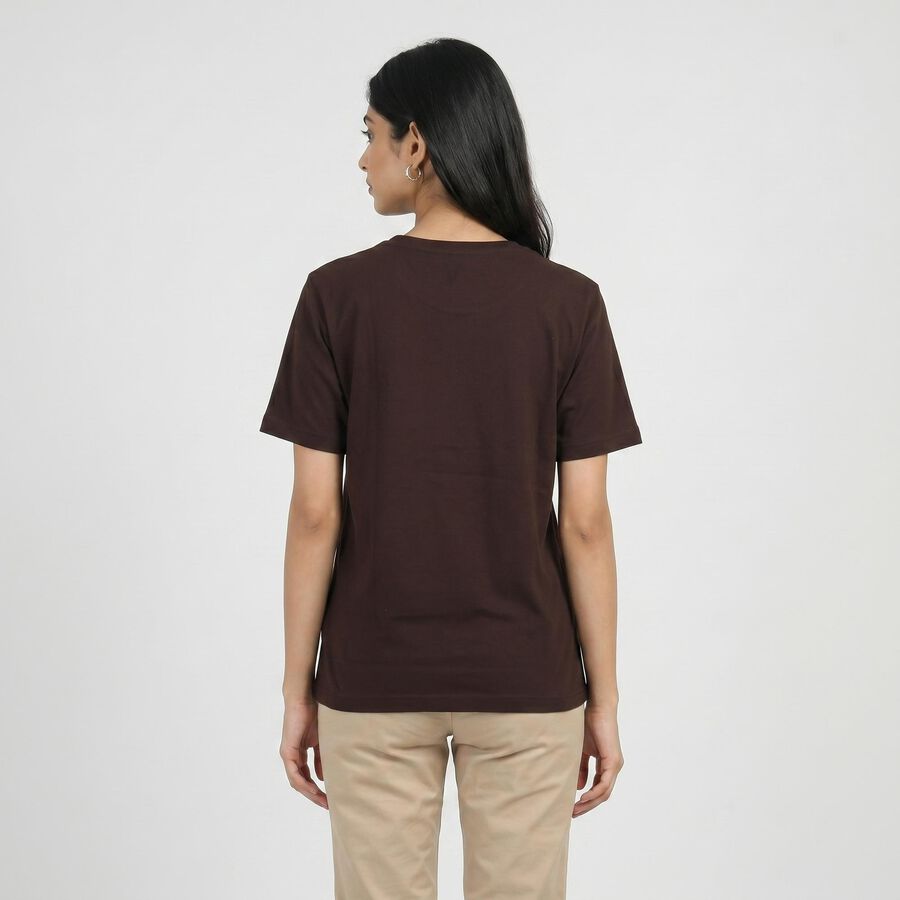 Women's Wine Cotton Round Neck Regular T-Shirt, वाइन, large