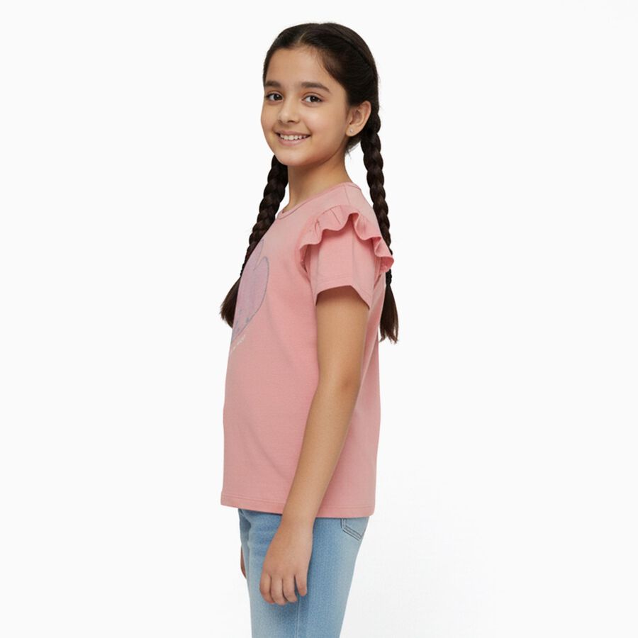 Girls Light Pink Cotton Round Neck Casual T-Shirt, हल्का गुलाबी, large image number null