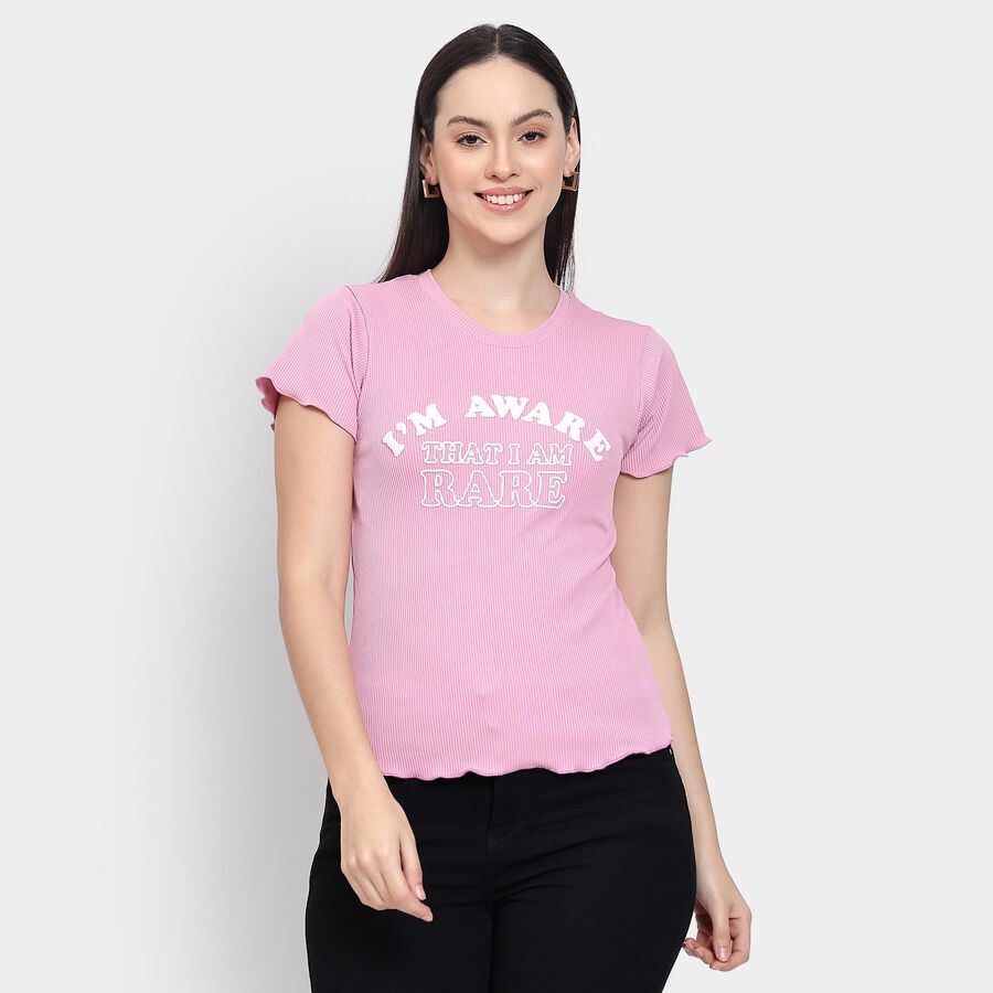 Ladies' Round Neck T-Shirt , Light Pink, large
