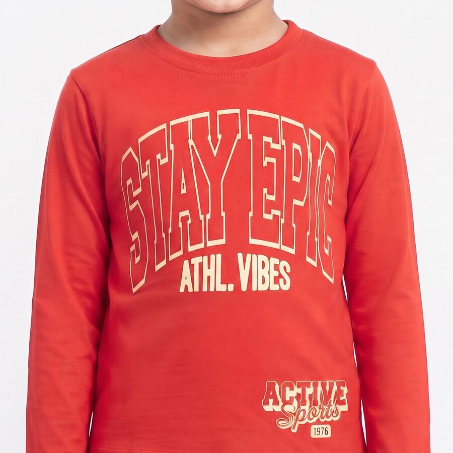 Boys Red Cotton Blend Crew Neck Regular Boys T-Shirt, Red, large