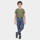 Boys Blue Cargo Jogger Fit Washed Jeans, मध्यम नीला, small