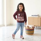 Girls' Maroon Round Neck Pullover Sweatshirt, वाइन, small