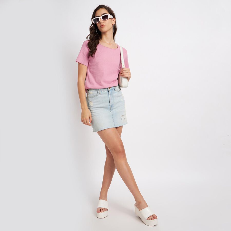 Solid Round Neck T-Shirt, Pink, large image number null