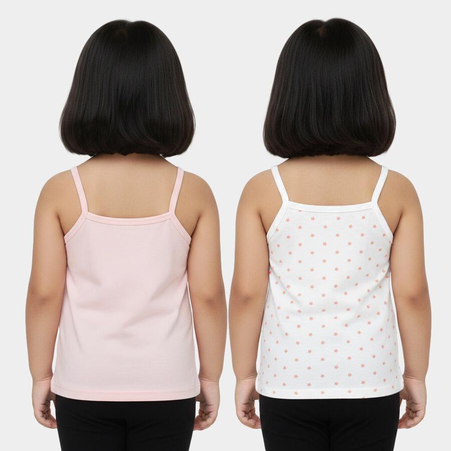 Girls' Pink and White Cotton Square Neck Sleeveless Vest, हल्का गुलाबी, large