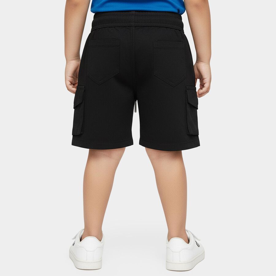 Boys' Black Regular Fit Cargo Pocketed Bermuda Shorts, काला, large