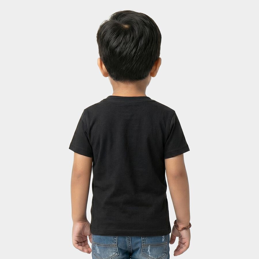 Boys Black Crew Neck Regular Boys T-Shirt, काला, large