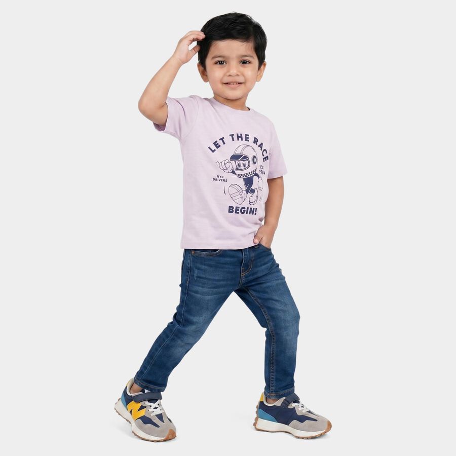 Boys' Lavender Crew Neck Regular T-Shirt, Lilac, large