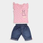 Infants' Soft Pink Cotton Bunny Printed Sleeveless Casual Top and Capri Set, Pink, small