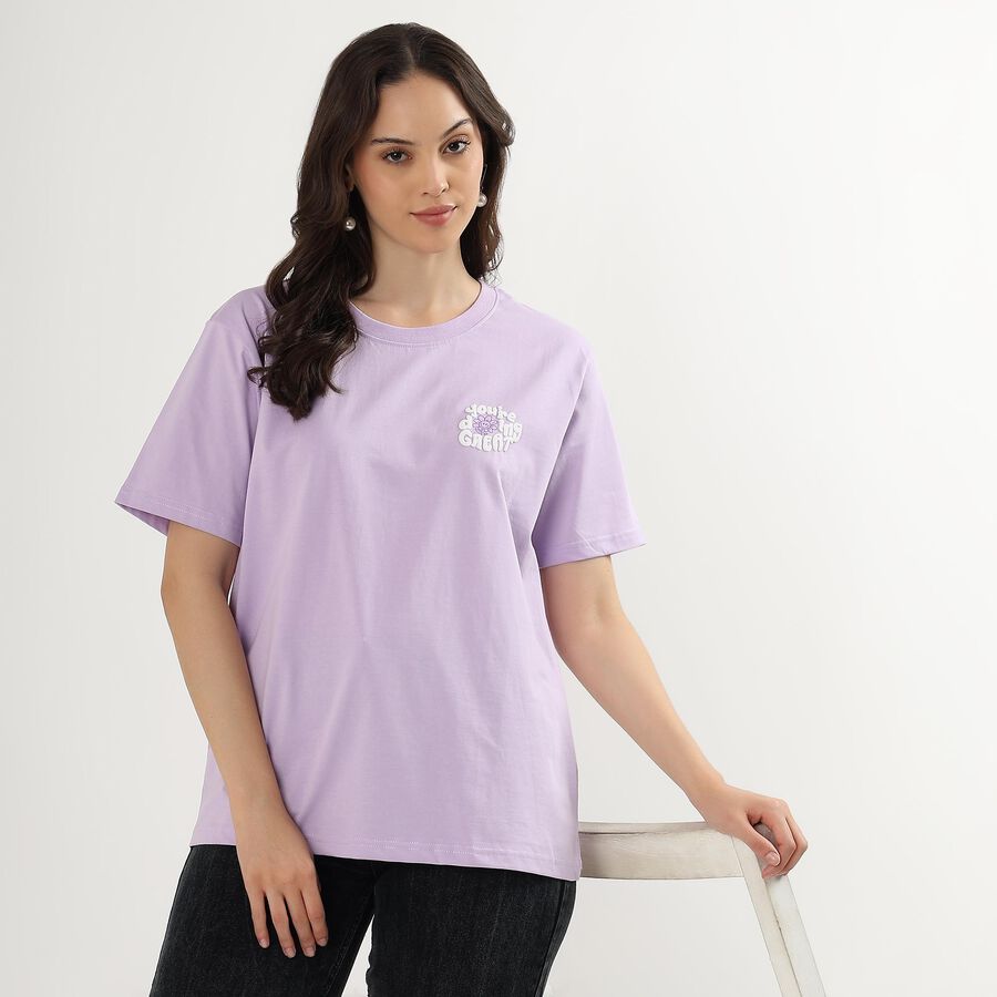 Ladies' 100% Cotton Round Neck T-Shirt, Lilac, large image number null