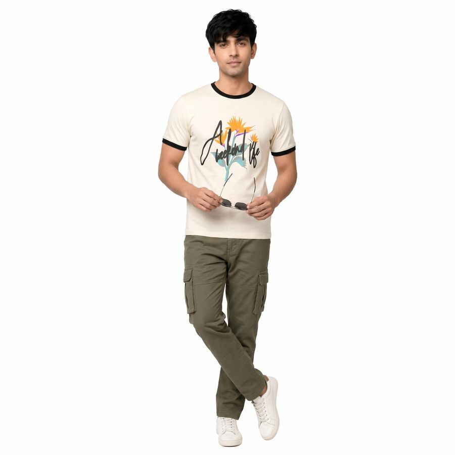 Men's White Round Neck Regular T-Shirt, Off White, large