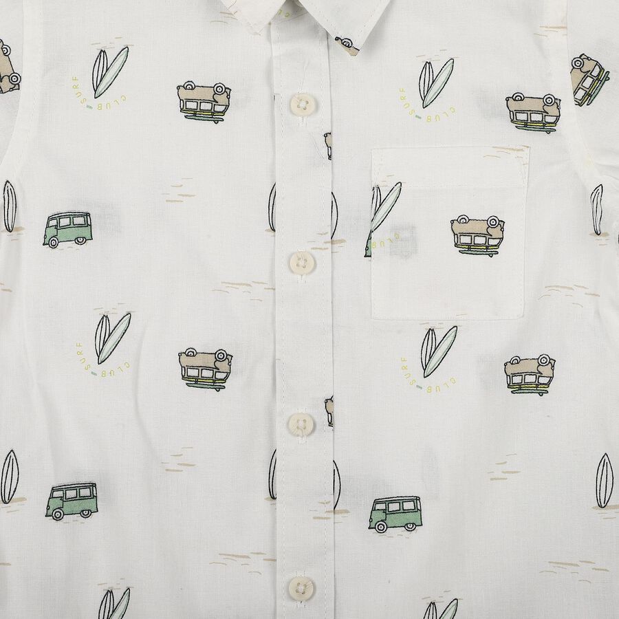 Boys White Cotton Half Sleeve Collared Casual Shirt, White, large