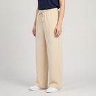Women's Beige Wide Leg Drawstring Track Pants, Beige, small