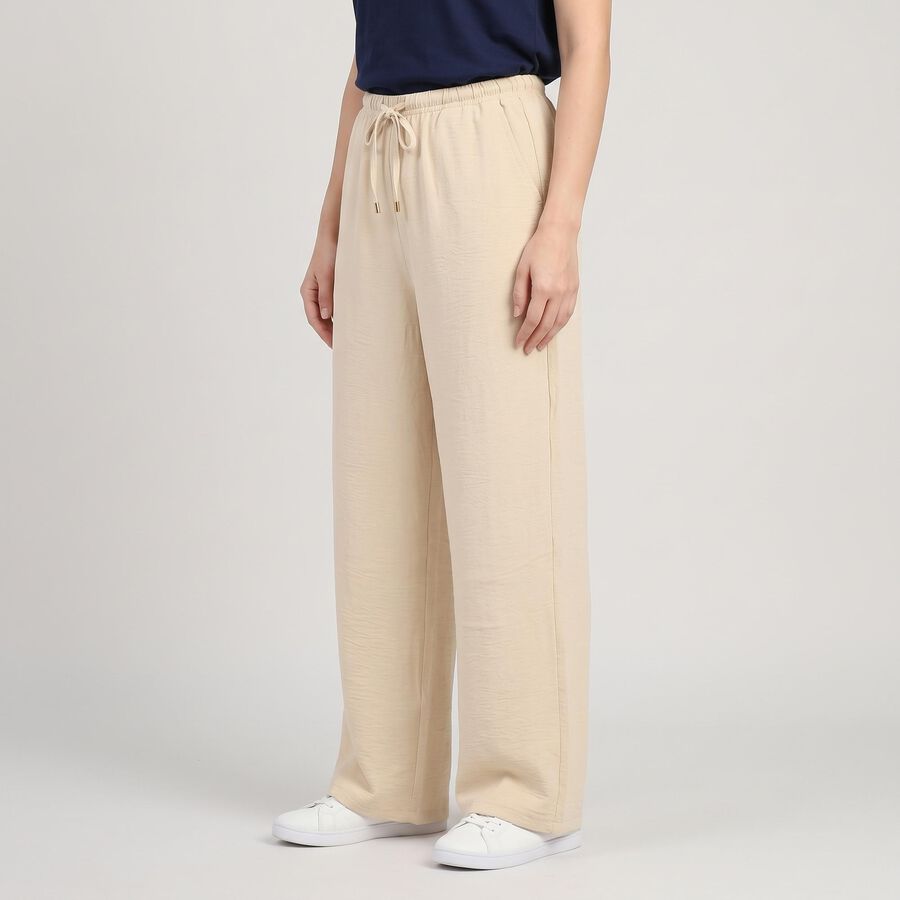 Women's Beige Wide Leg Drawstring Track Pants, Beige, large
