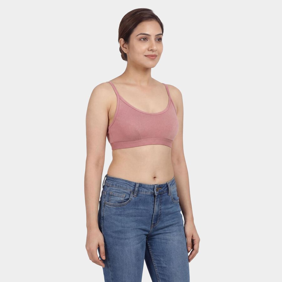 Women's Pink Cotton Blend Round Neck Wireless Non-Padded Bra, Light Pink, large