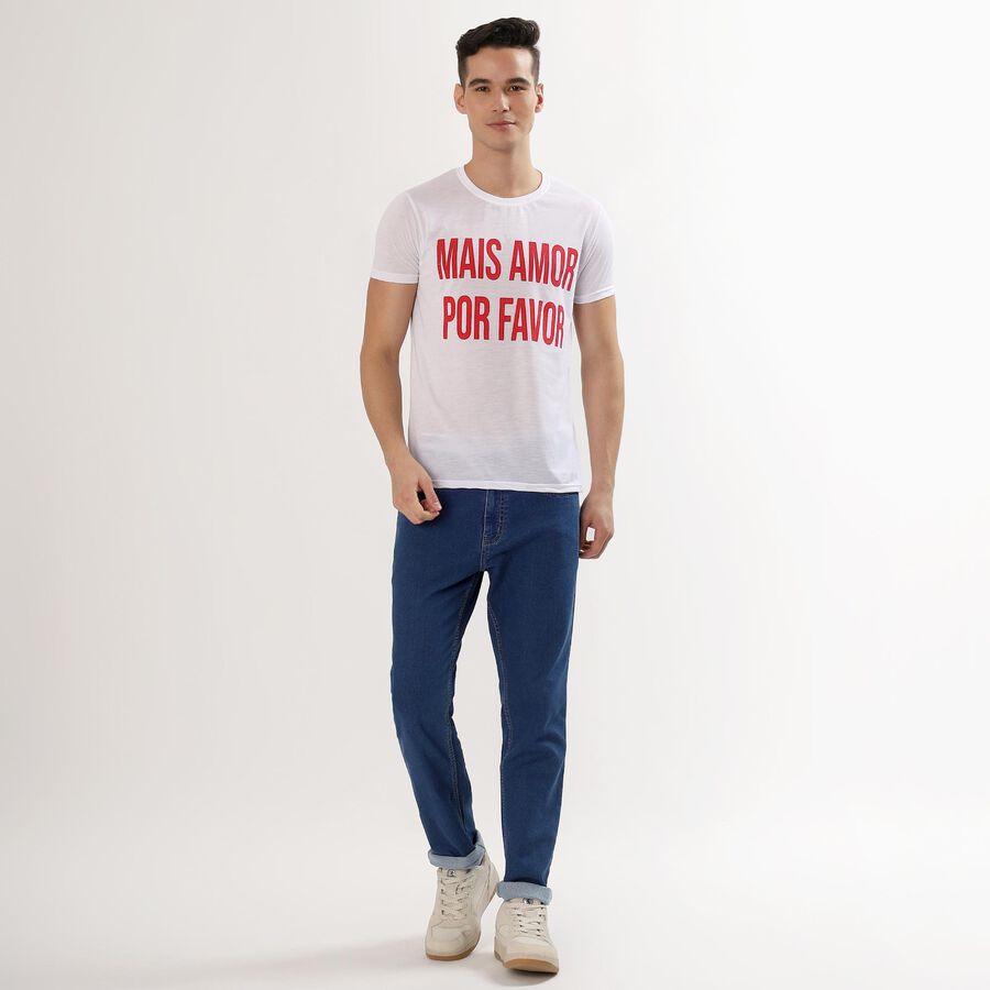 Men's Bright Snow White Round Neck Casual T-Shirt, White, large image number null