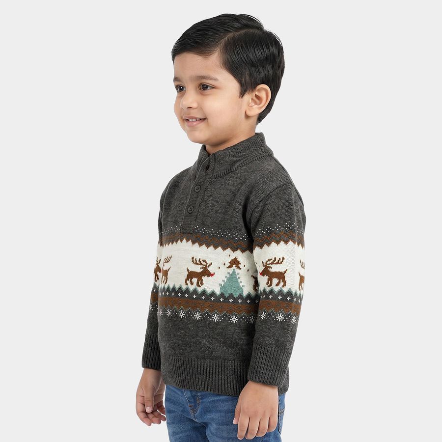 Boys' Charcoal Mock Neck Printed Pullover, चारकोल, large