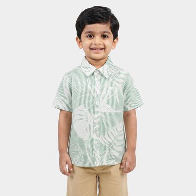 Boys Mint Green Cotton Floral Collar Shirt