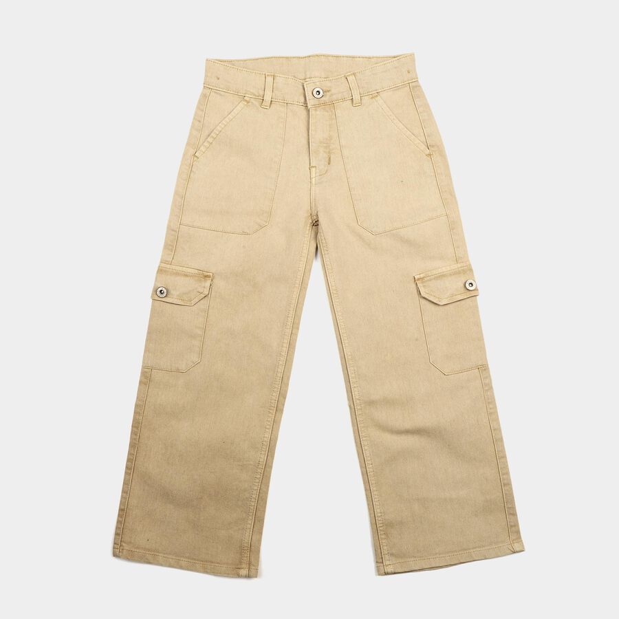 Girls' Beige Relaxed Fit Cargo Jeans, Off White, large