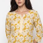 Women's Yellow Notch Neck Floral Printed Kurti, मस्टर्ड, small