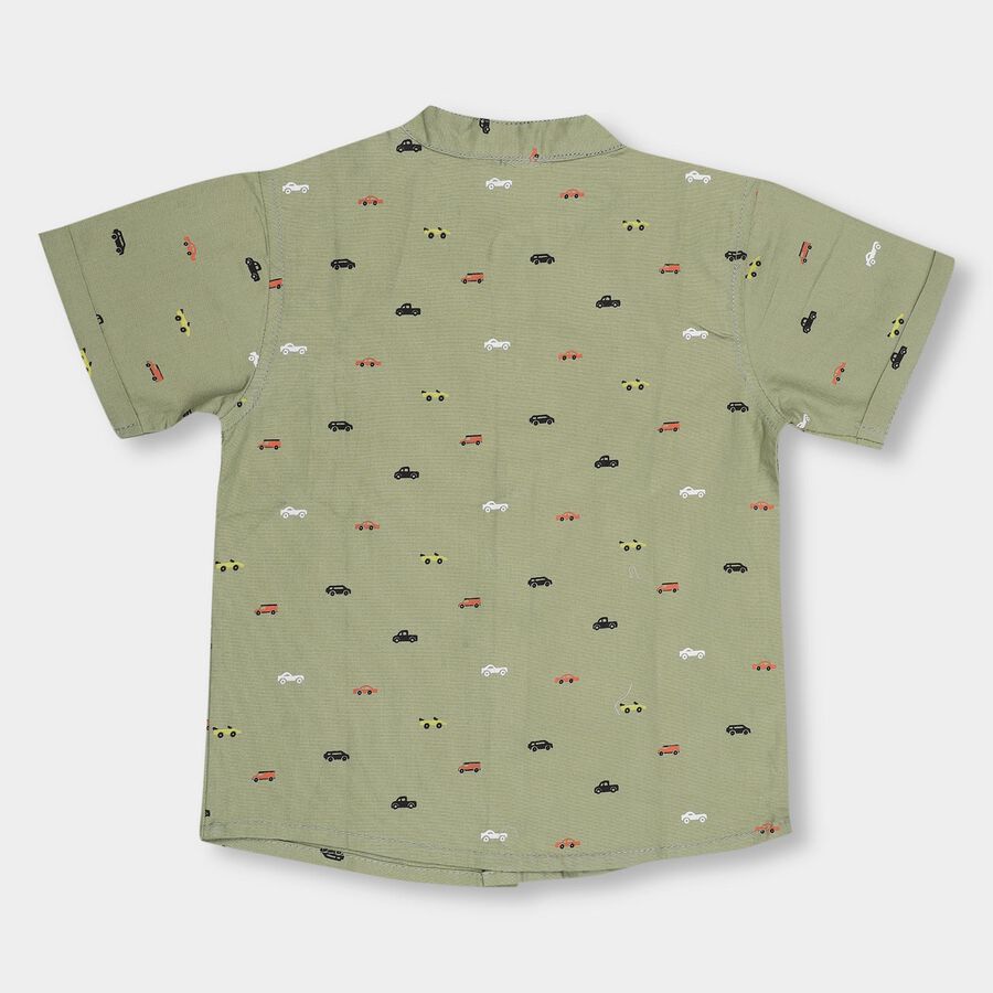 Infants' Muted Olive Green Cotton Mandarin Collar Casual Shirt, Olive, large