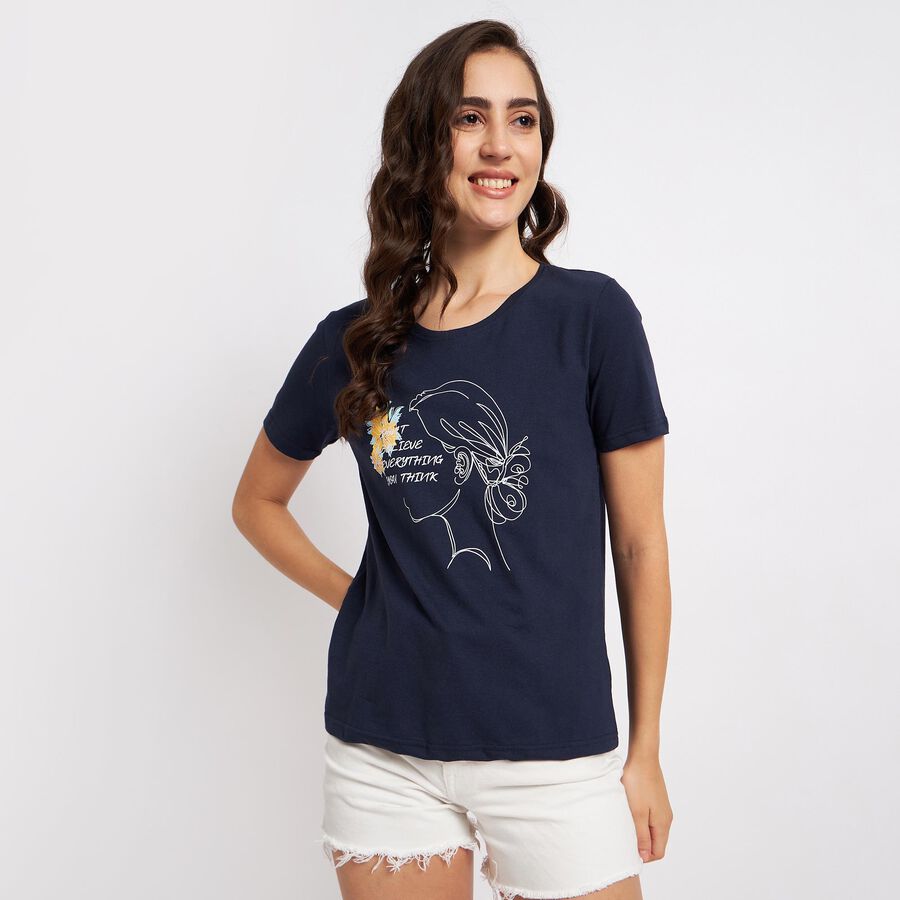 Round Neck T-Shirt, Navy Blue, large image number null