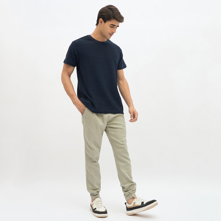 Men's Muted Beige Slim Fit Jogger Style Casual Trousers, Light Green, large image number null