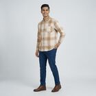Men's Beige Cotton Button-Down Casual Shirt, Beige, small