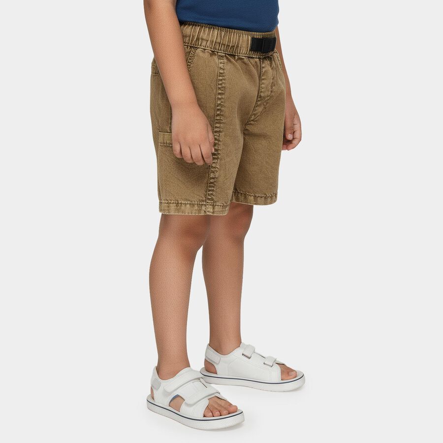 Boys' Brown Cotton Elastic Waist Bermuda Shorts, Khaki, large