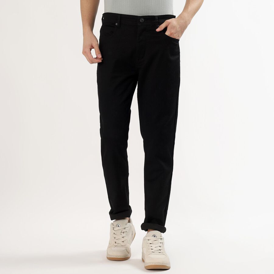 Men's Jet Black Slim Fit Jeans, काला, large image number null