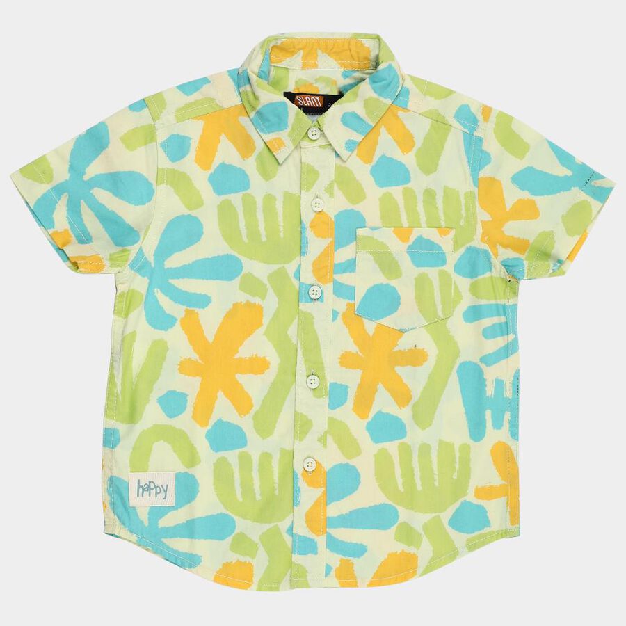 Boys Light Lime Green Cotton Half Sleeve Classic Casual Shirt, Light Green, large image number null