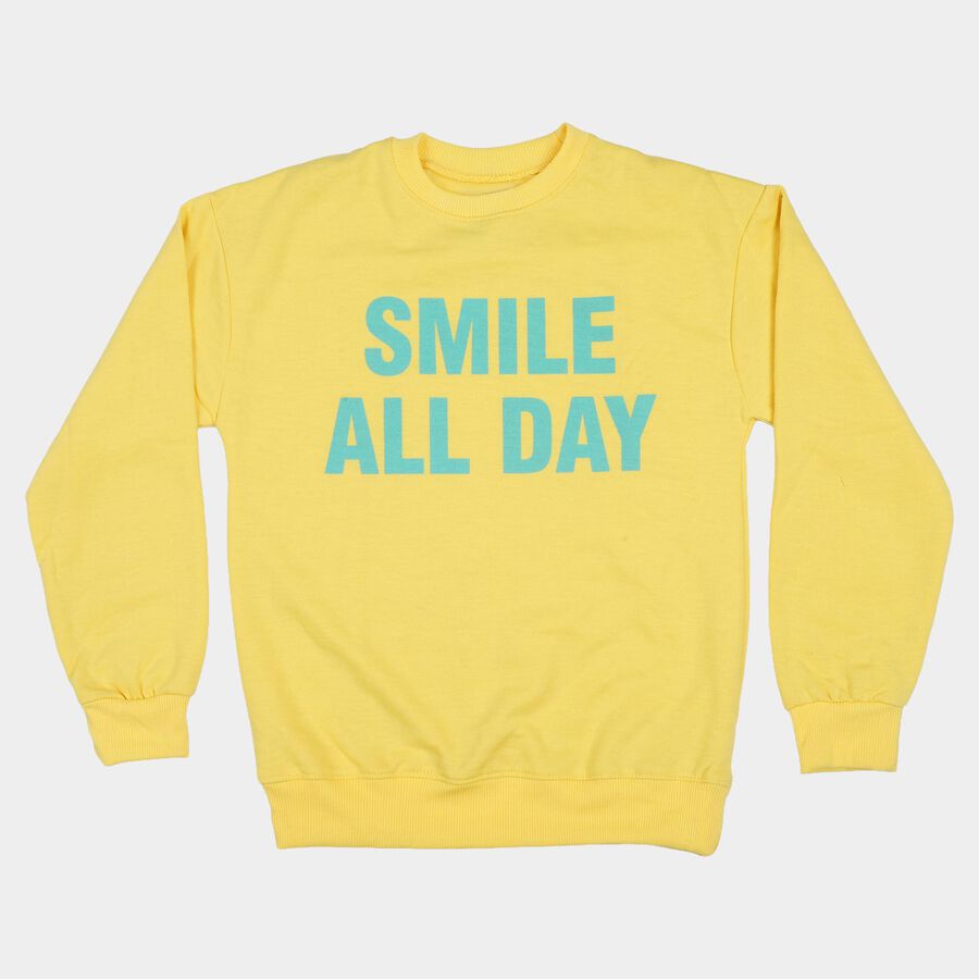 Boys' Yellow Crew Neck Graphic Print Sweatshirt, Yellow, large